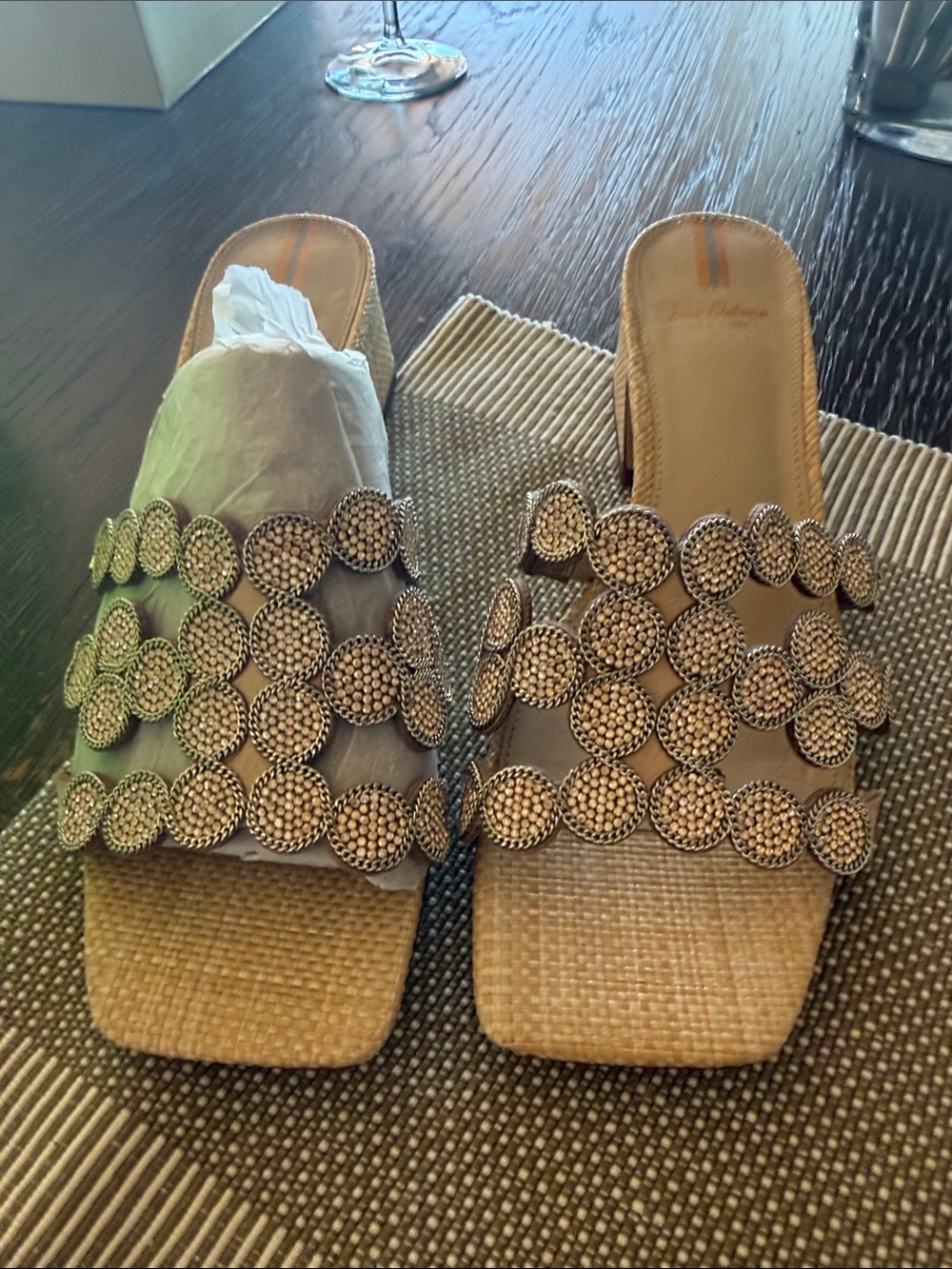 Sam Edelman Tan Beaded Slide Mules